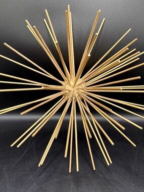 Vintage MCM Metal Art Spiked Hanging Orb 10”Diameter Gold Tone Pom Pom Sculpture